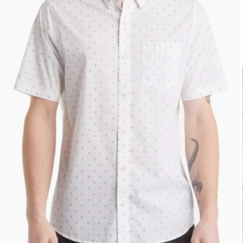 Better Not‎ Diamond Print Short Sleeve Button-Up Shirt - Size: L
